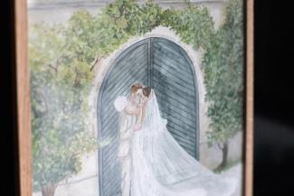 close up shot, watercolour illustration, wedding couple, by vivisvorld