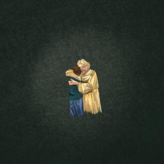 loved, an album cover illustration, two people hugging, sketch like with coloured pencils