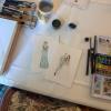 my table at a wedding fair in a castle, drawing live, watercolour, fashion illustration, aesthetic, vivisvorld